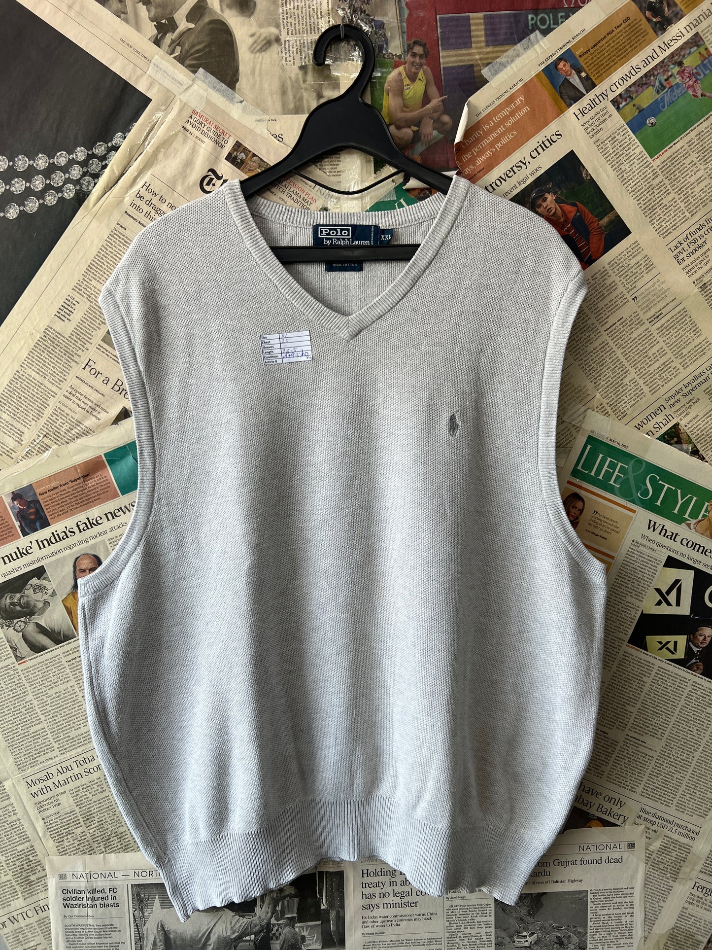 Ralph Lauren® XL | Chest 25 | Grey | Sleeveless Sweater | Cotton | 716
