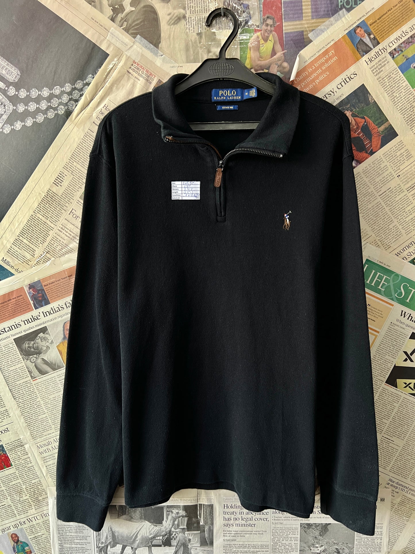 Ralph Lauren® Large | Chest 23 | Black | Quarter Zip Sweater | Cotton | 735