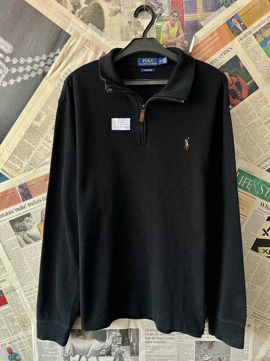 Ralph LaurenĀ® Large | Chest 23 | Black | Quarter Zip Sweater | Cotton | 735