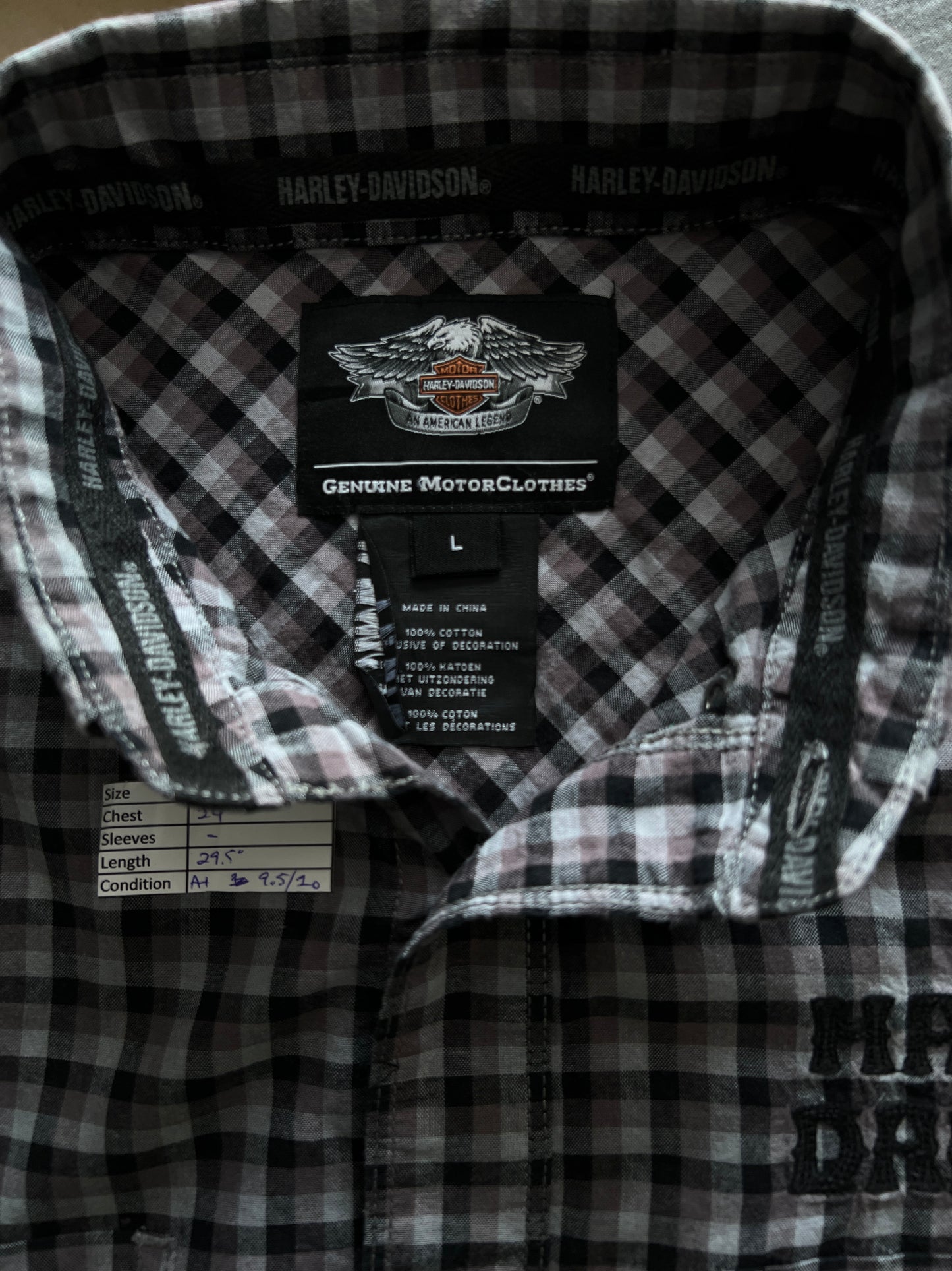 Harley Davidson® Black & Grey check – (Size: Large)