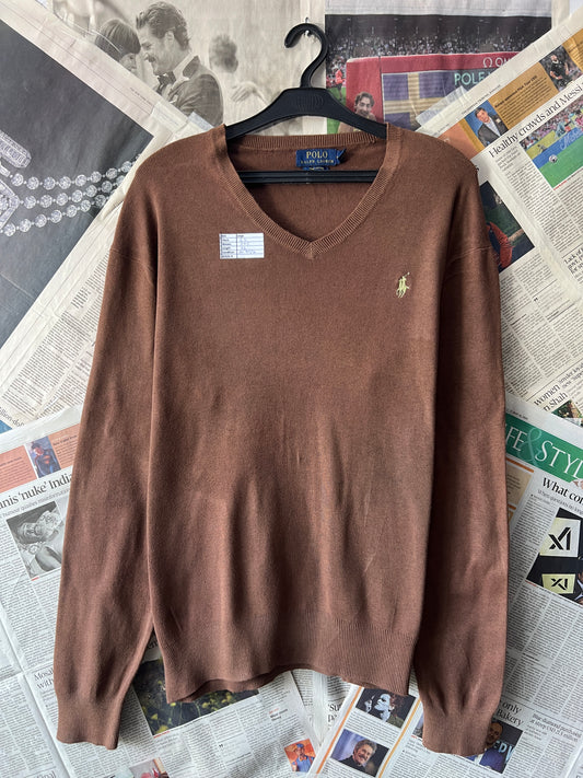 Ralph Lauren® Brown | Chest 23 | Large | V-Neck Sweater | Pima Cotton