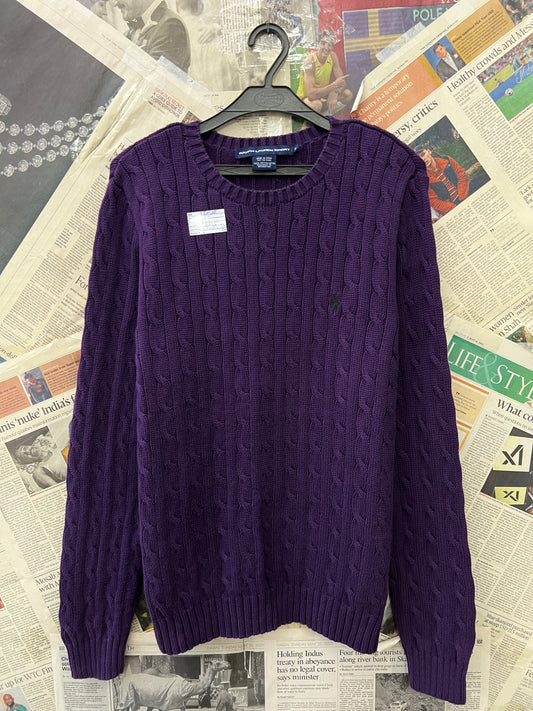 Women-Ralph LaurenĀ® Small | Bust 21" | Wine | Cable Knit Sweater | Cotton | 509