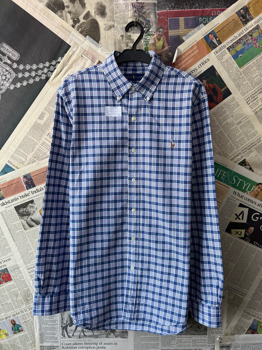 Ralph Lauren® Medium | Chest 22 | Blue Check Oxford | Shirt | Cotton | 2307