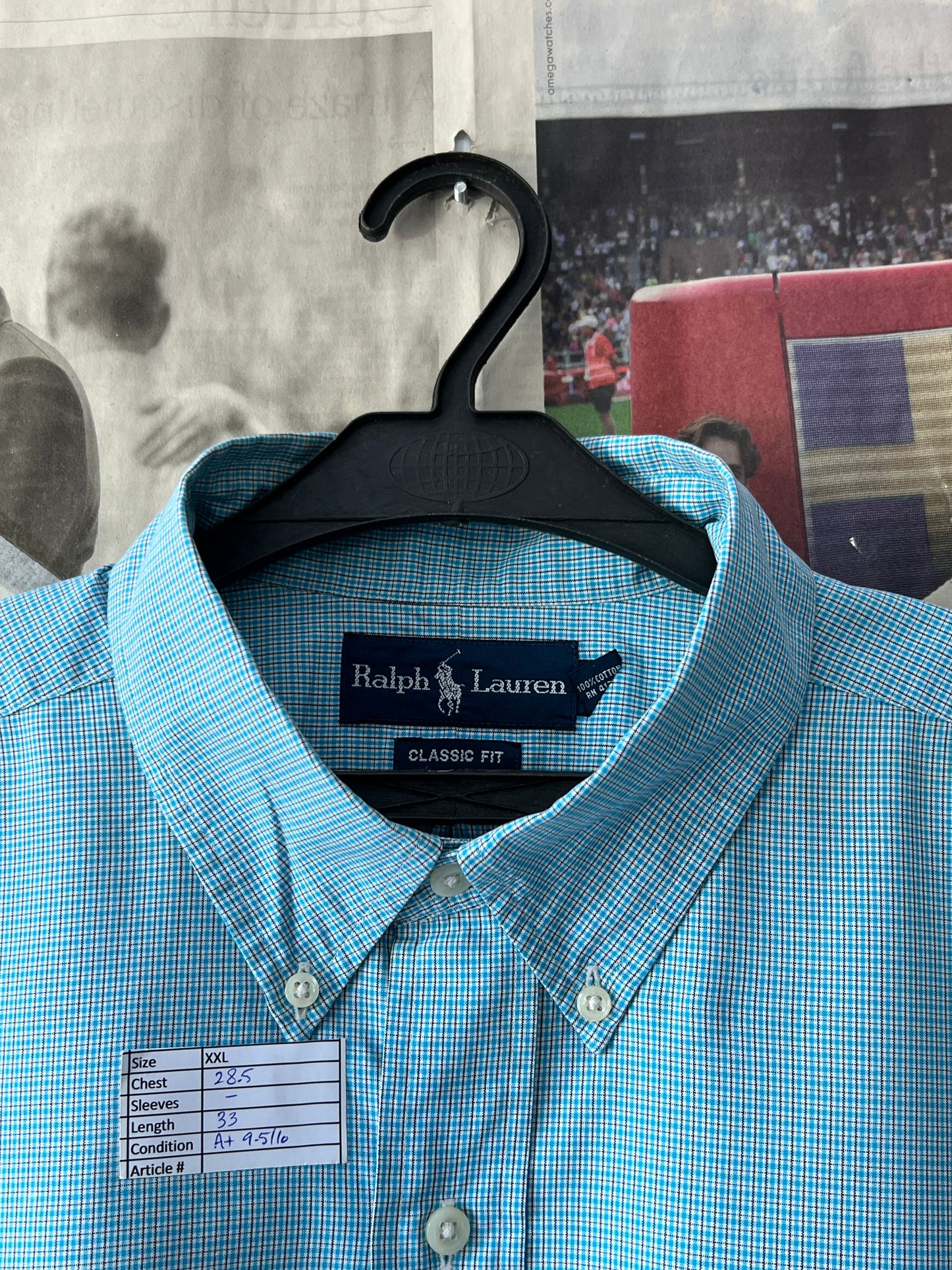 Ralph Lauren® XXL | Chest 28.5 | Cyan Check | Shirt | Cotton