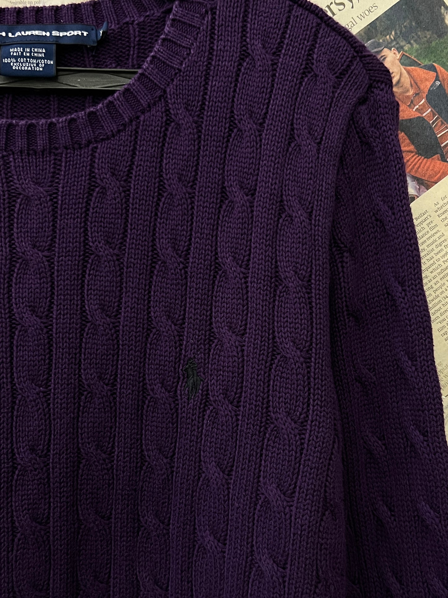 Women-Ralph Lauren® Small | Bust 21" | Wine | Cable Knit Sweater | Cotton | 509