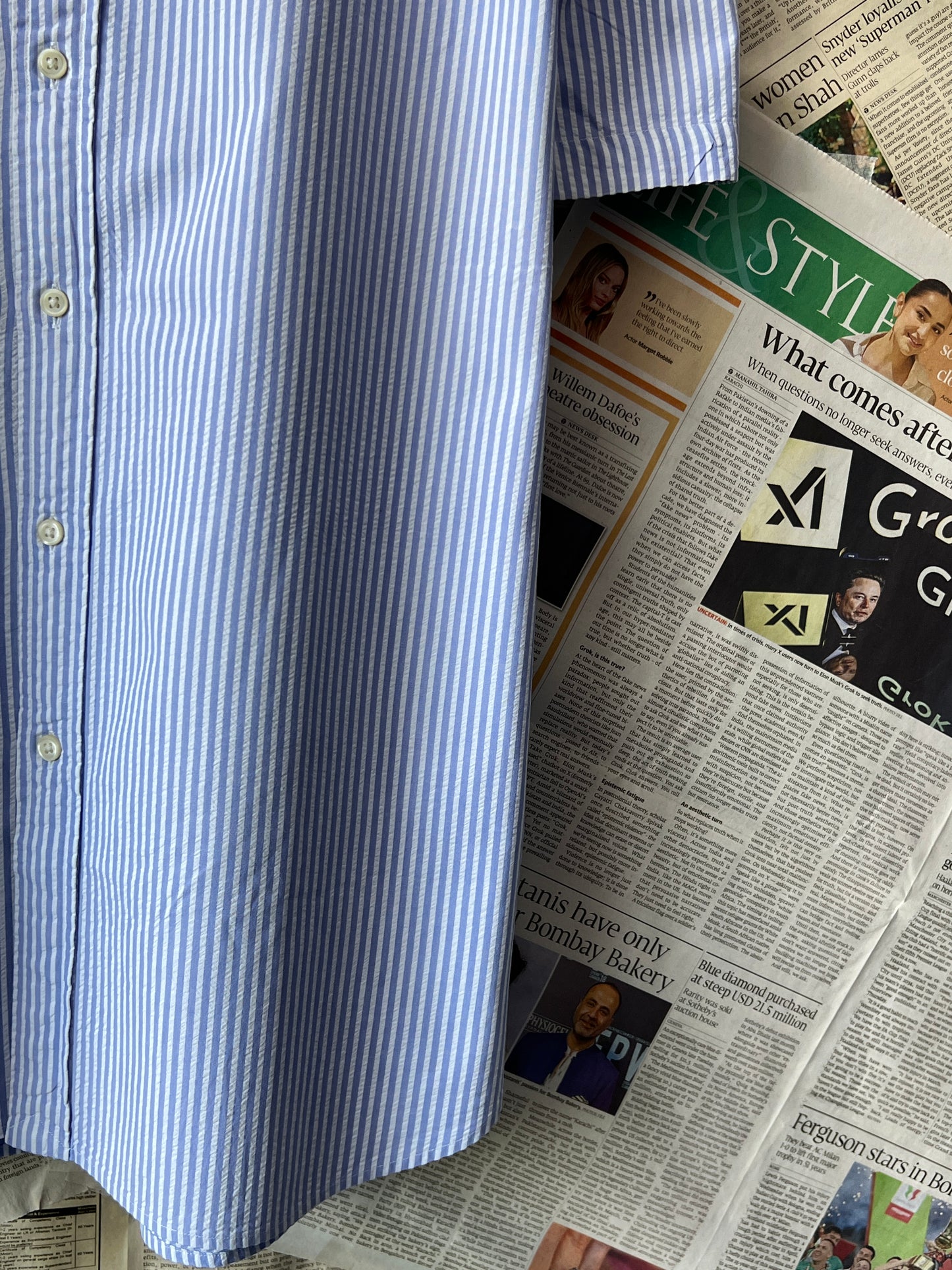 Ralph Lauren® Blue Striped | Chest: 28 | XXL | Shirt | Cotton |Seersucker Fabric