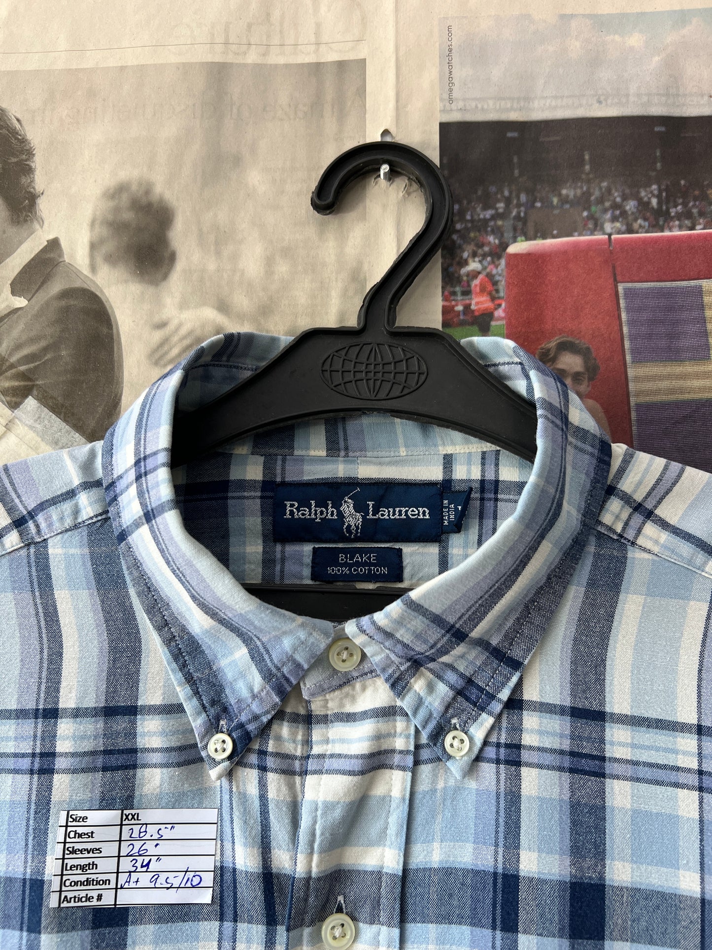 Ralph Lauren® Blue Plaid | Chest: 28.5 | XXL | Shirt | Cotton