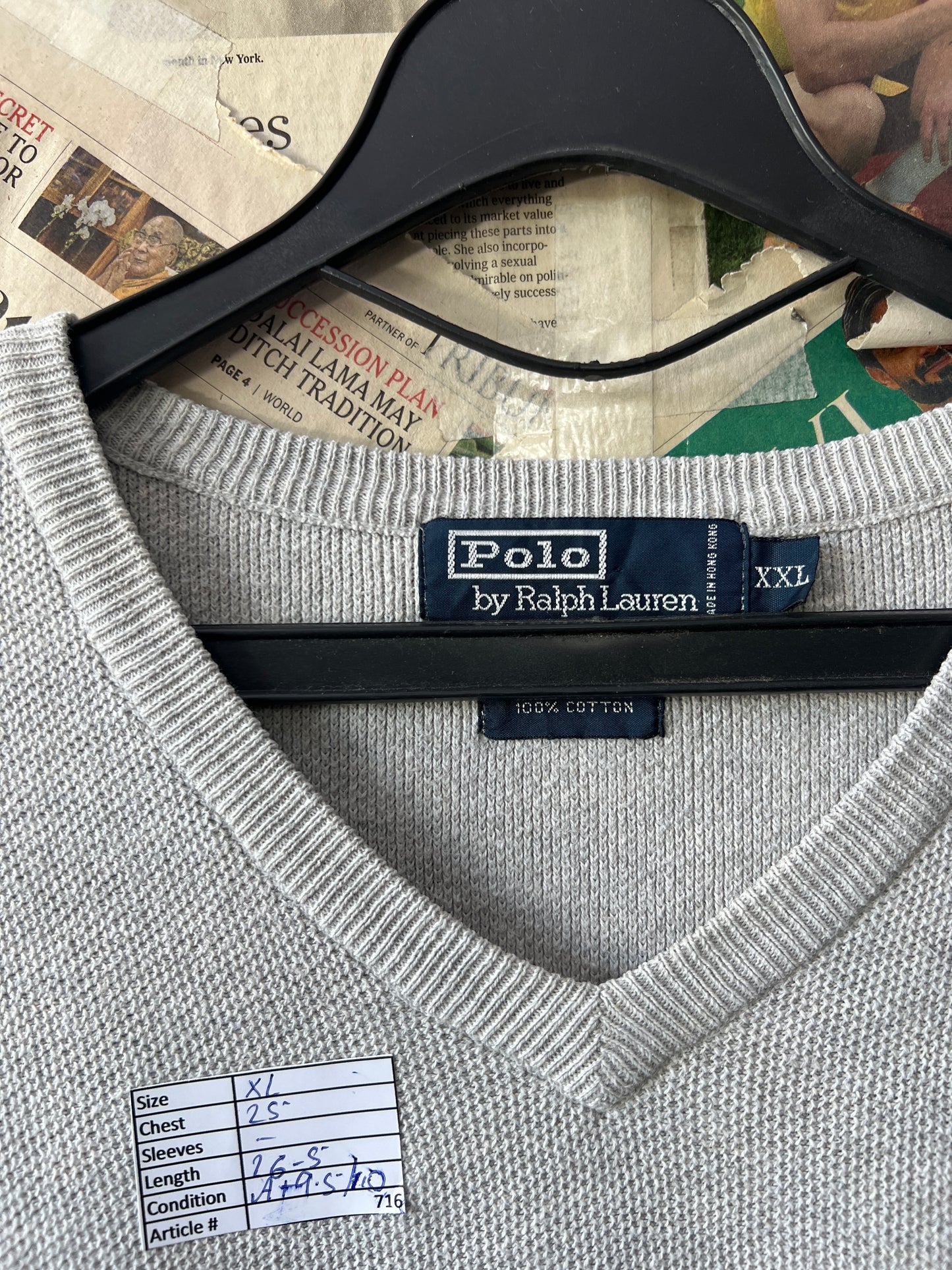 Ralph Lauren® XL | Chest 25 | Grey | Sleeveless Sweater | Cotton | 716