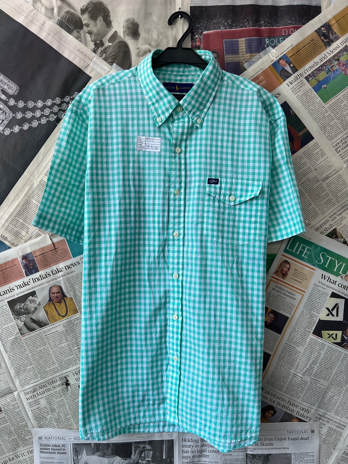 Ralph Lauren® XL/L | Chest 24.5 | Cyan-check | Shirt | Cotton