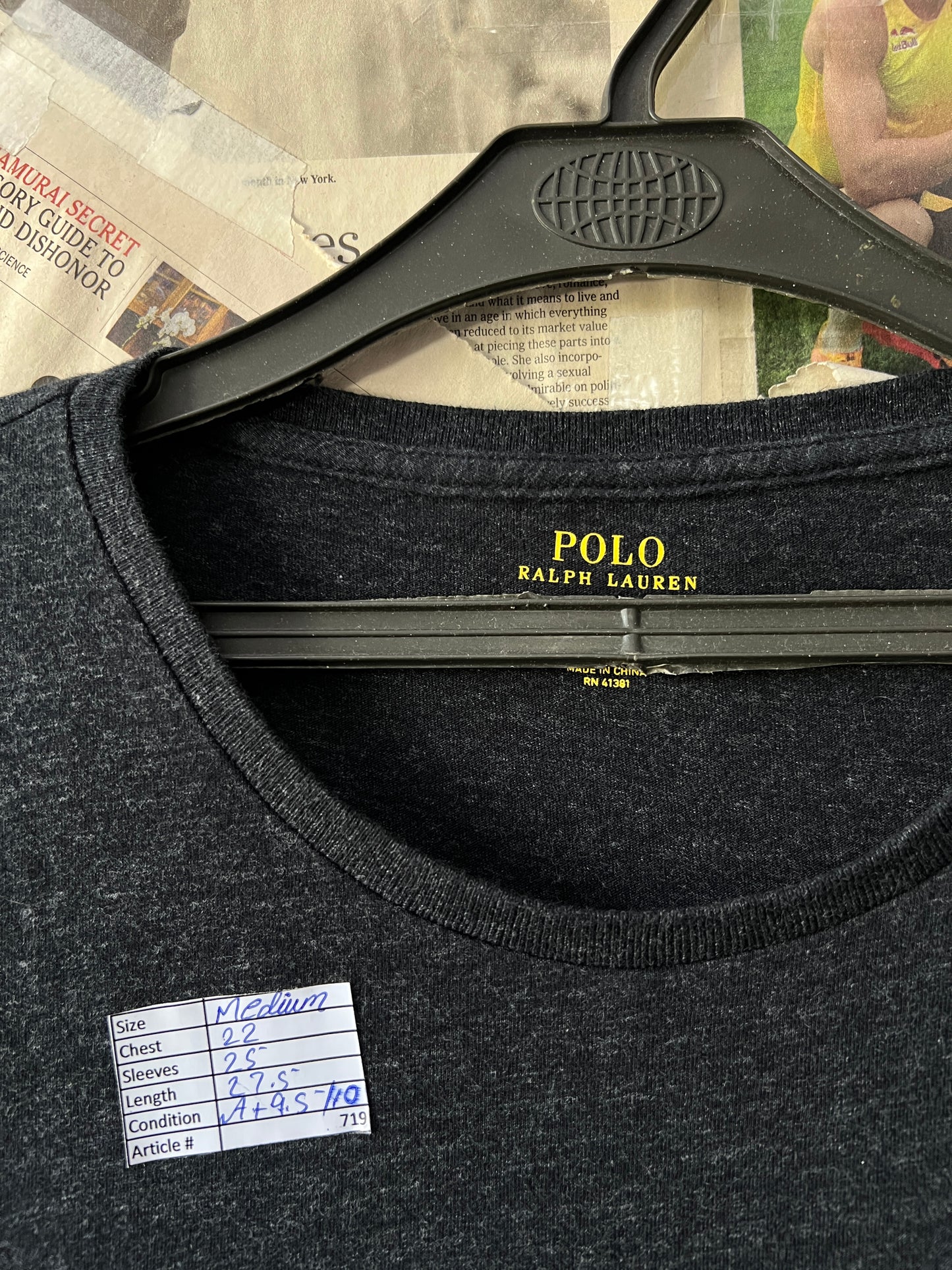 Ralph Lauren® Medium | Chest 22 | Charcoal | Light Sweat Shirt | Cotton | 719