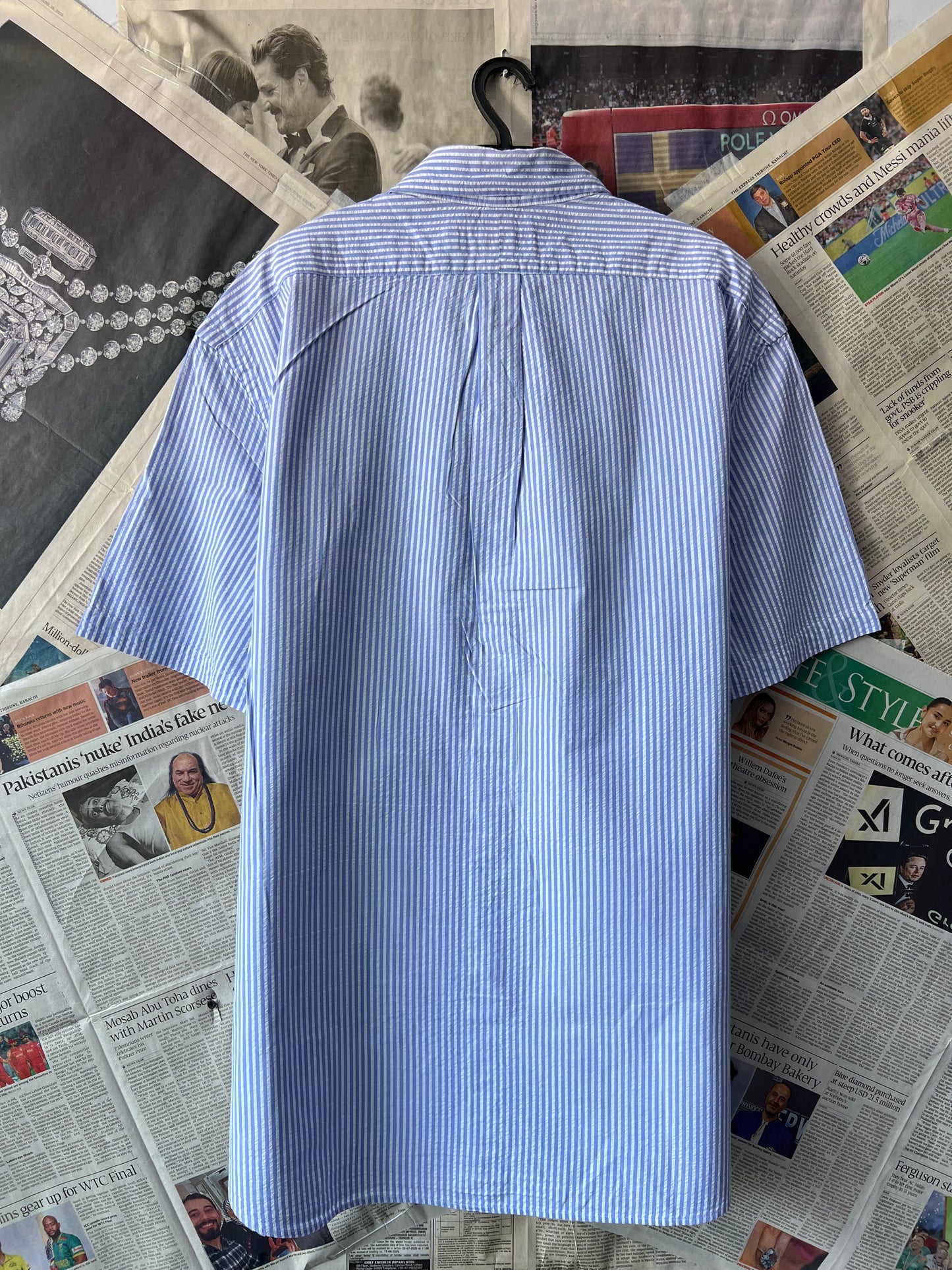 Ralph Lauren® Blue Striped | Chest: 28 | XXL | Shirt | Cotton |Seersucker Fabric