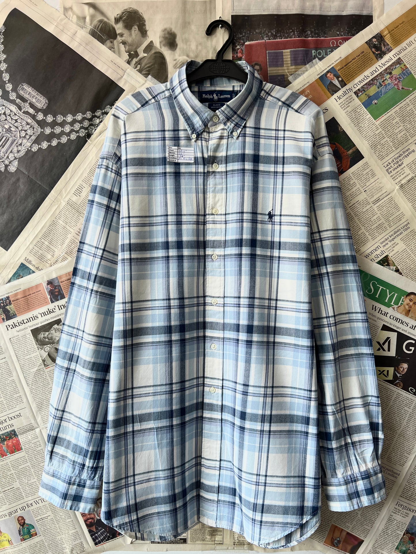 Ralph Lauren® Blue Plaid | Chest: 28.5 | XXL | Shirt | Cotton