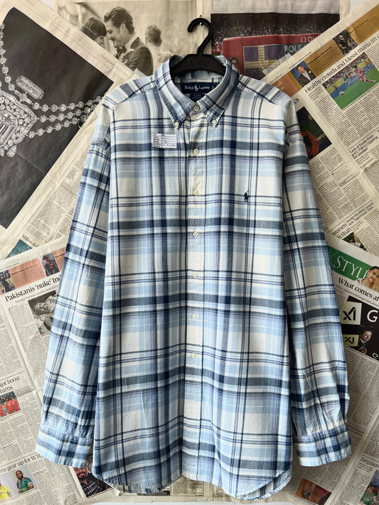 Ralph Lauren® Blue Plaid | Chest: 28.5 | XXL | Shirt | Cotton