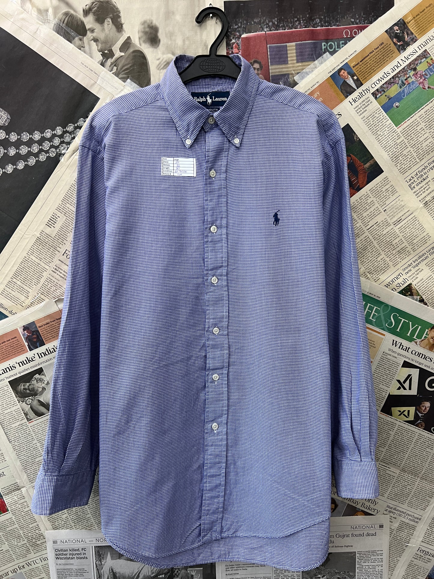 Ralph Lauren® Large | Chest 24 | Blue Pin Check | Shirt | Cotton
