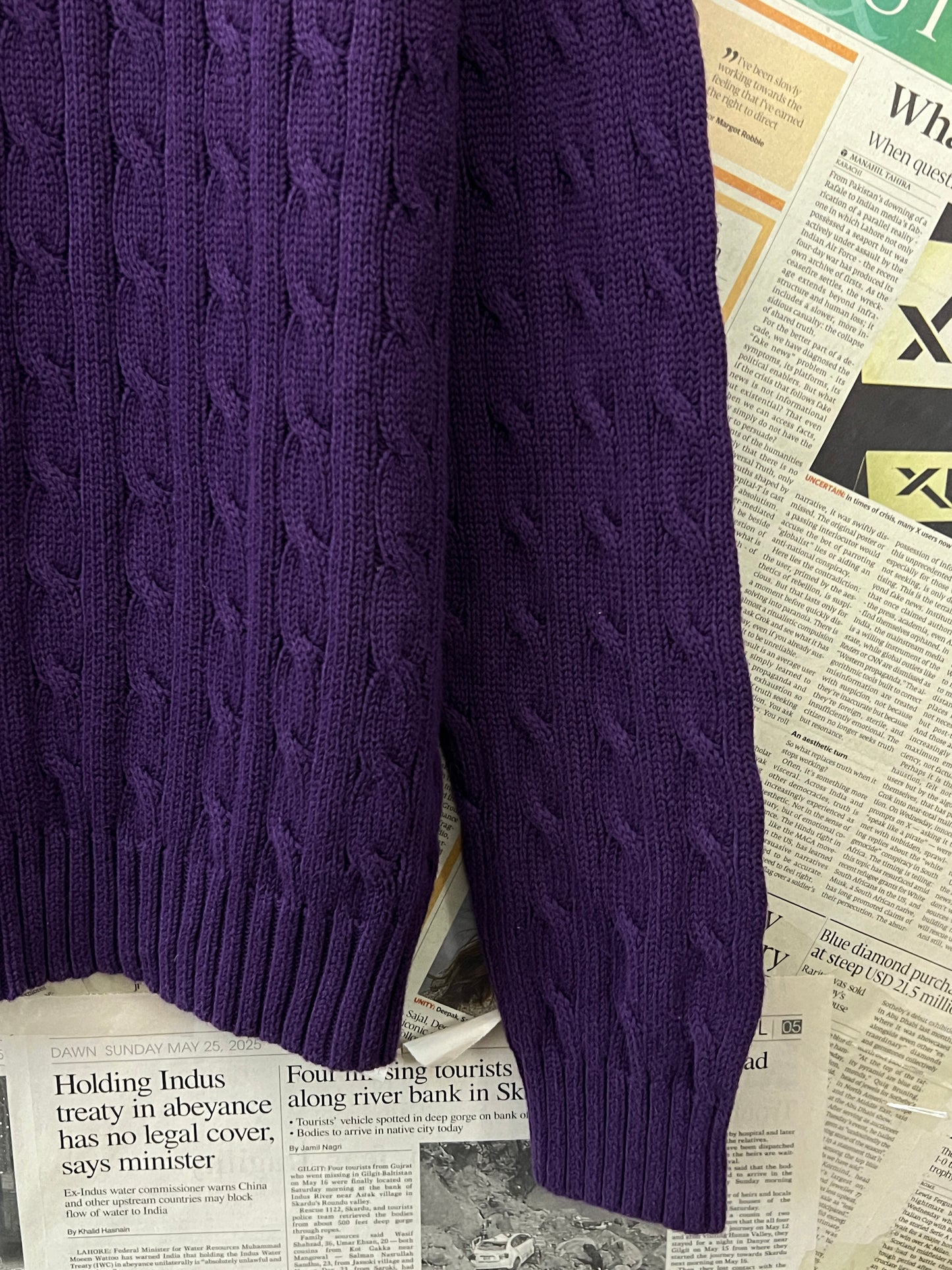 Women-Ralph Lauren® Small | Bust 21" | Wine | Cable Knit Sweater | Cotton | 509