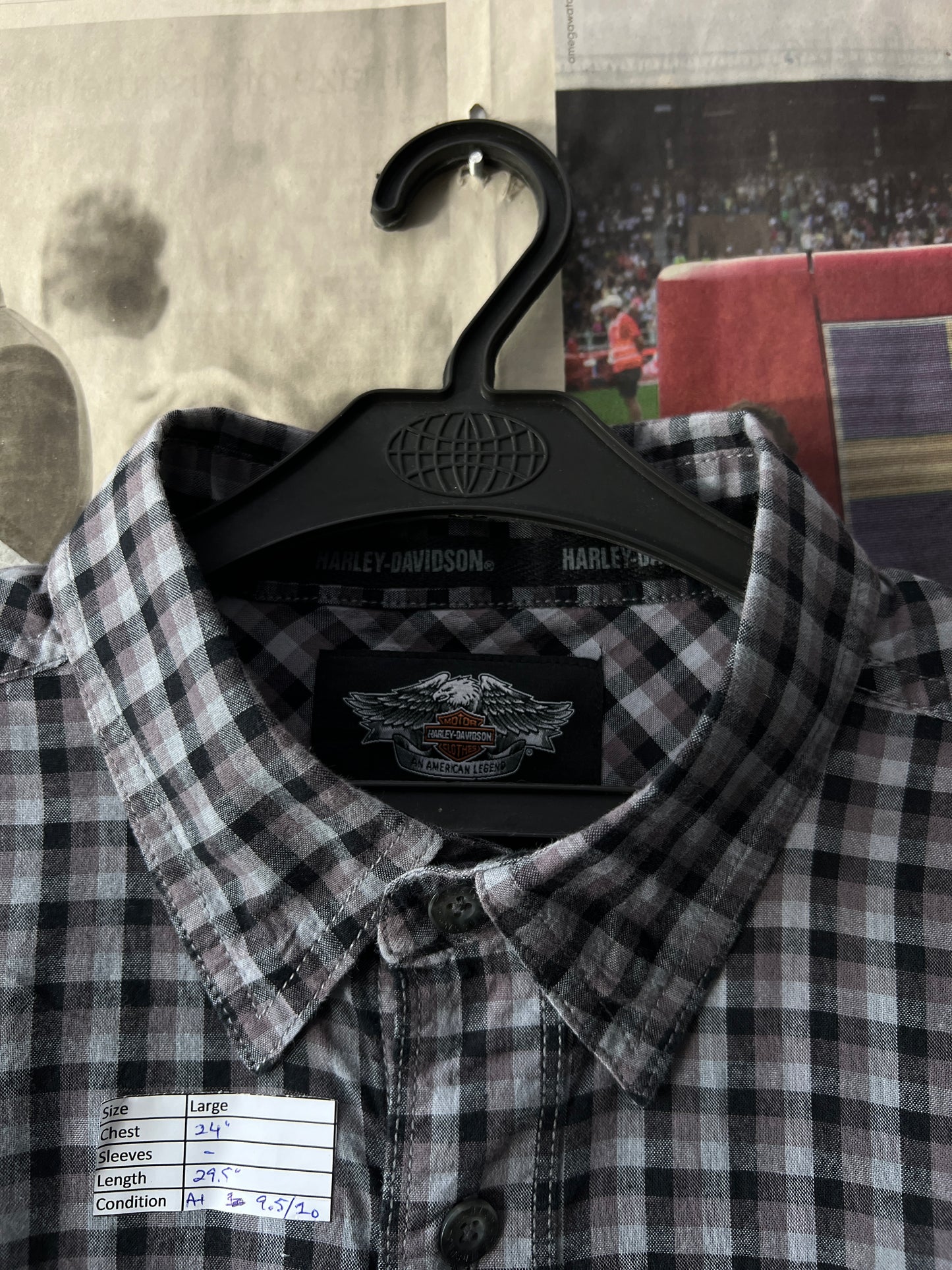 Harley Davidson® Black & Grey check – (Size: Large)