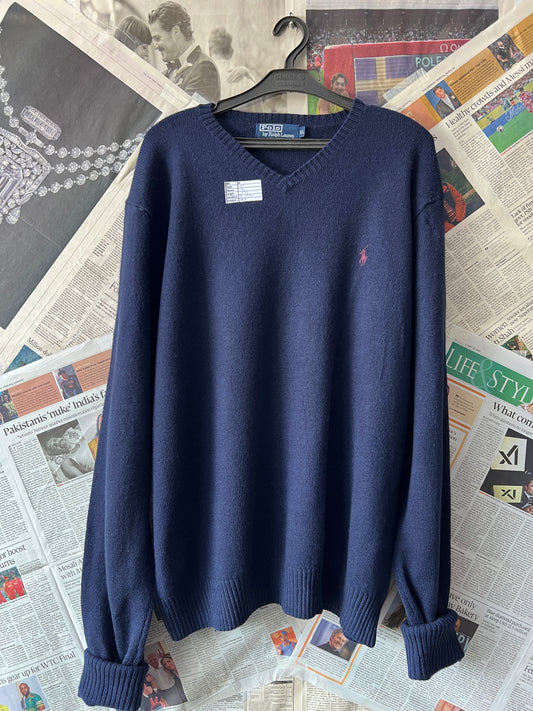 Ralph Lauren® Blue | Chest 25 | XL | V-Neck Sweater | Lambs Wool