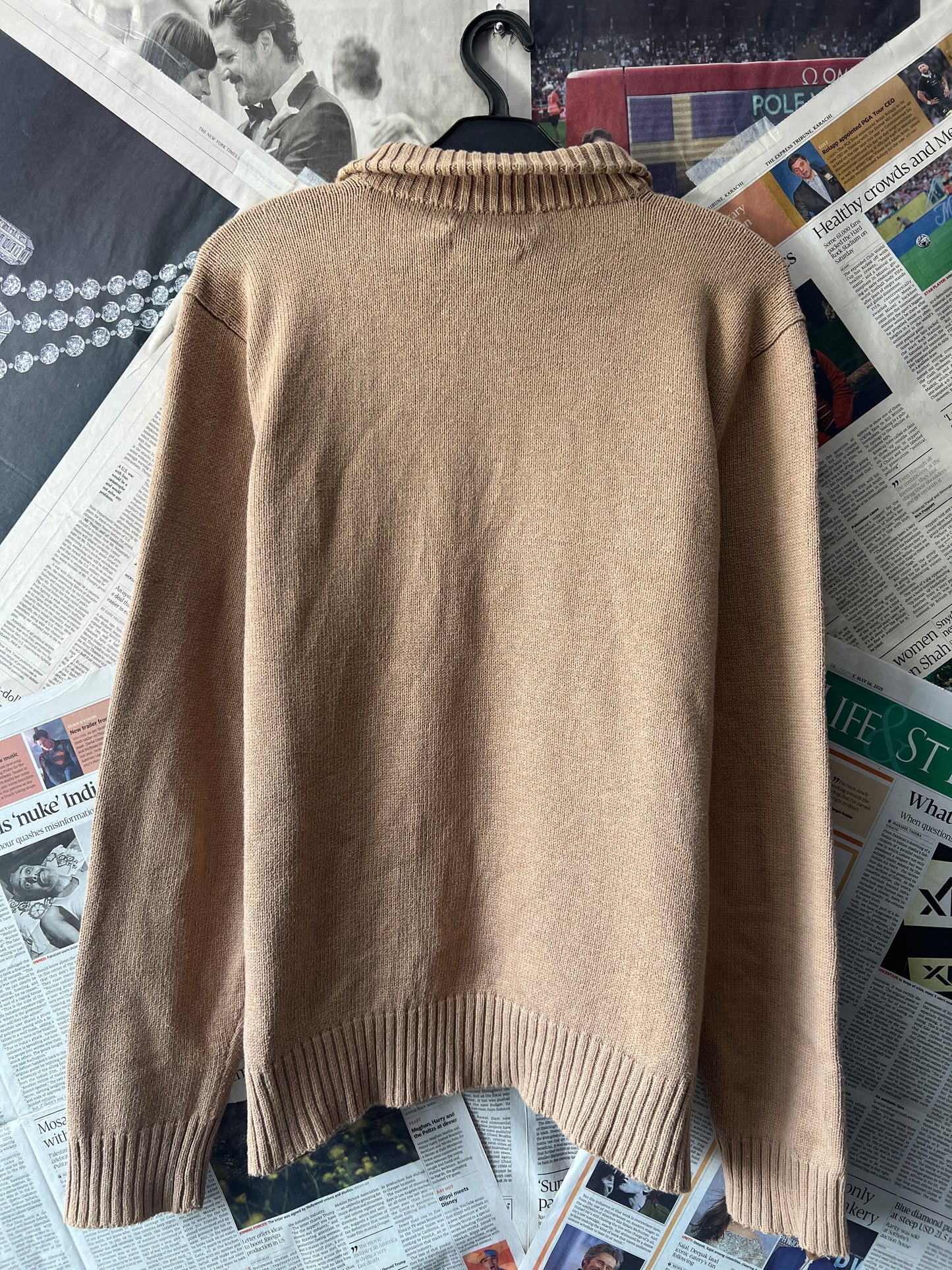 Ralph Lauren® Camel | Chest 23 | Large | Quarter Zipper Sweater | Cotton