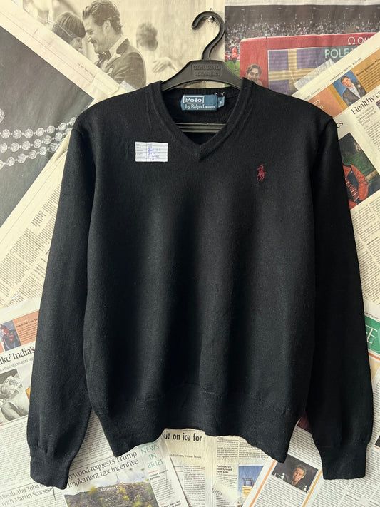 Ralph Lauren® Black | Chest 19 | Small | V-Neck Sweater | Merino Wool