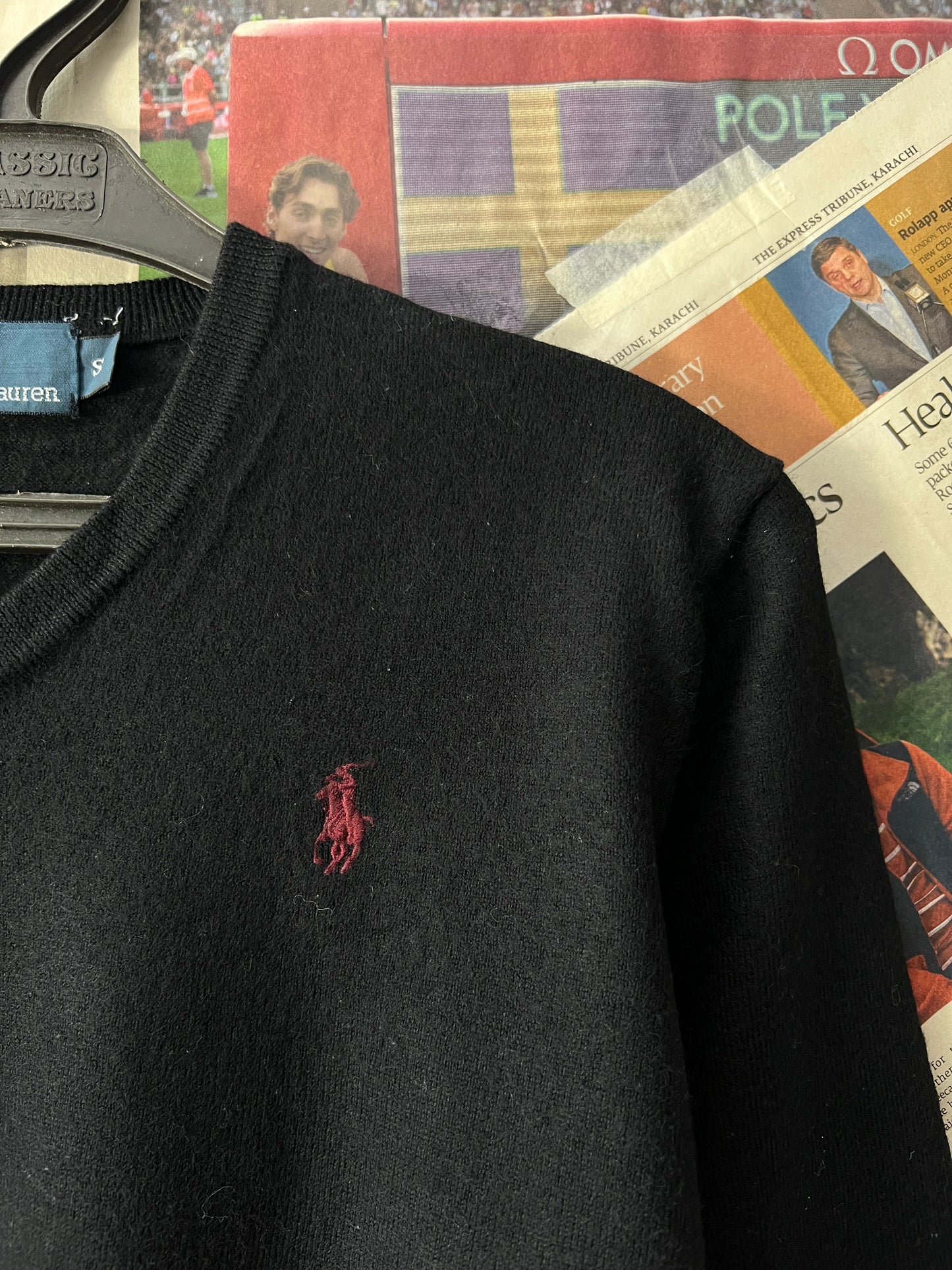 Ralph Lauren® Black | Chest 19 | Small | V-Neck Sweater | Merino Wool