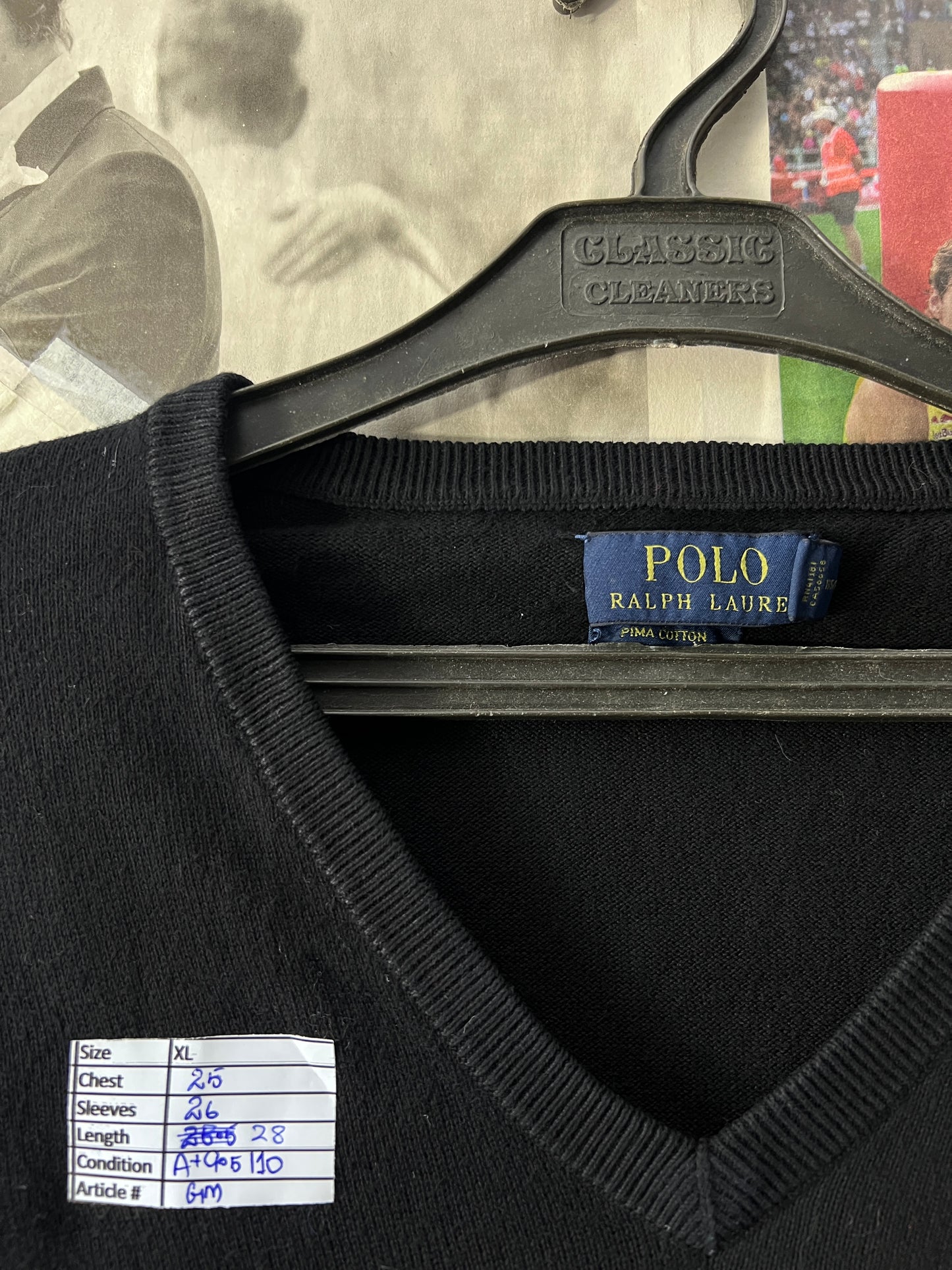 Ralph Lauren® Black | Chest 25 | XL | V-Neck Sweater | Pima Cotton