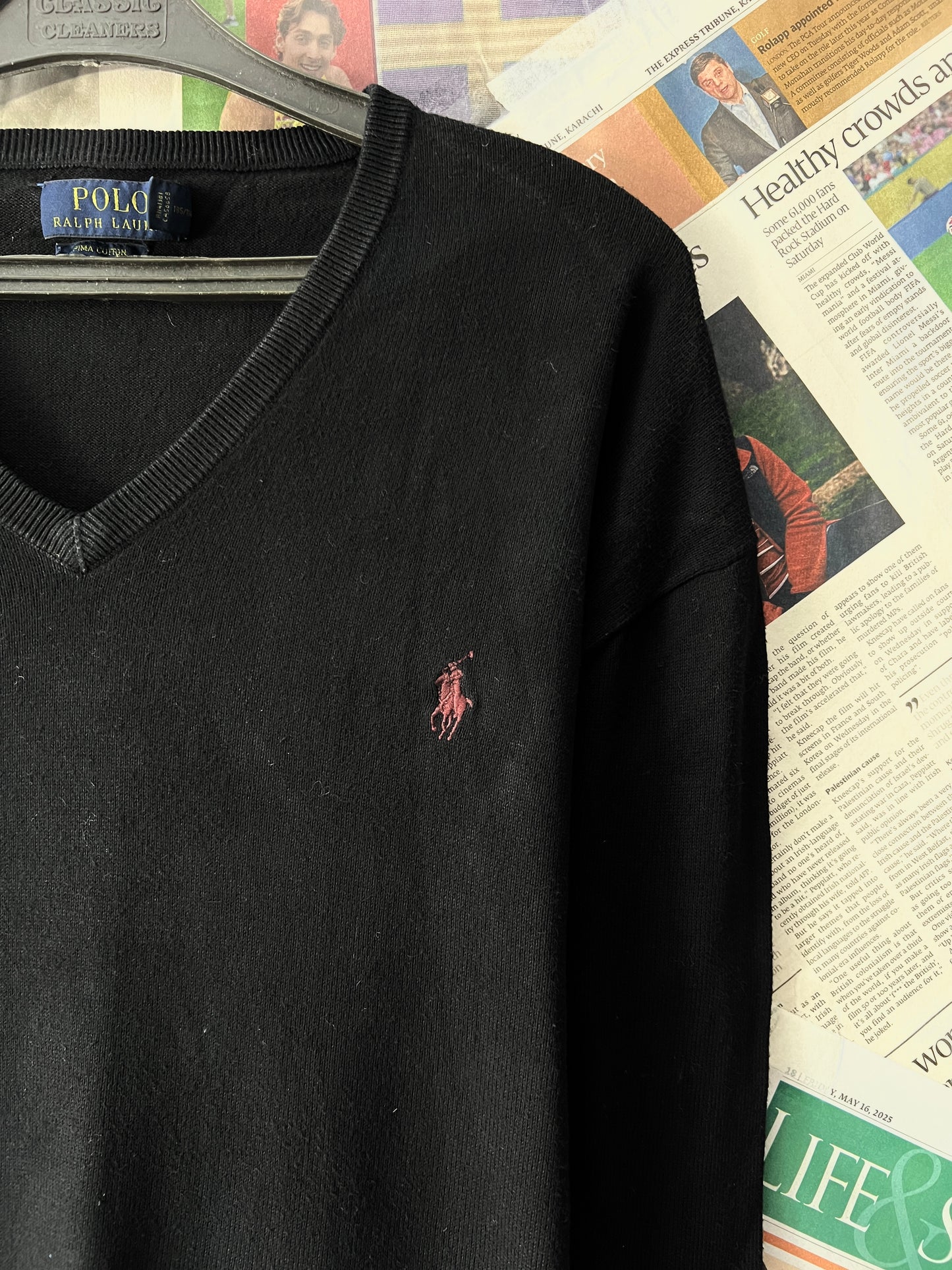 Ralph Lauren® Black | Chest 25 | XL | V-Neck Sweater | Pima Cotton