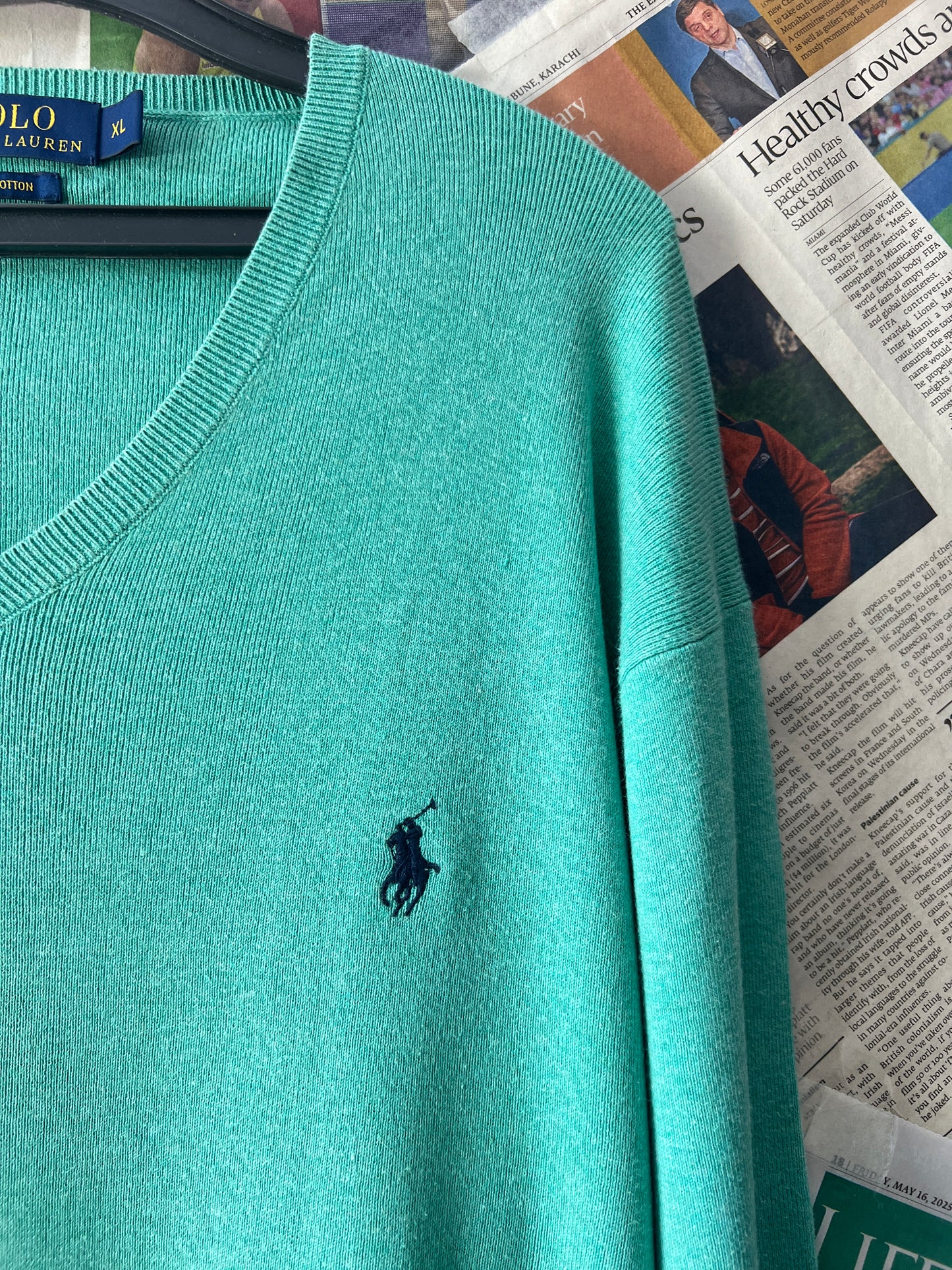 Ralph Lauren® Cucumber | Chest 25.5 | XL | V-Neck Sweater | Pima Cotton