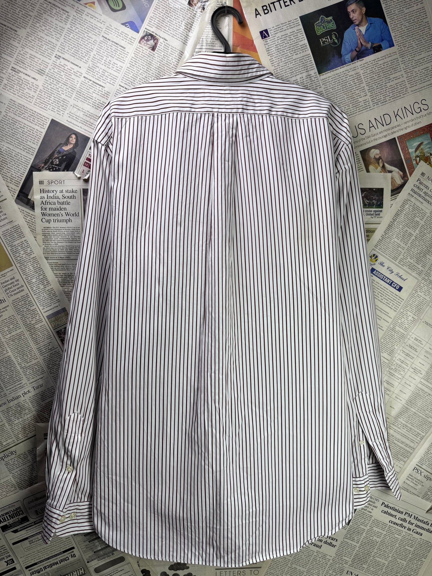 Ralph Lauren® XL | Chest 26" | White with Dark Brown Stripes | Shirt | Cotton | 3369