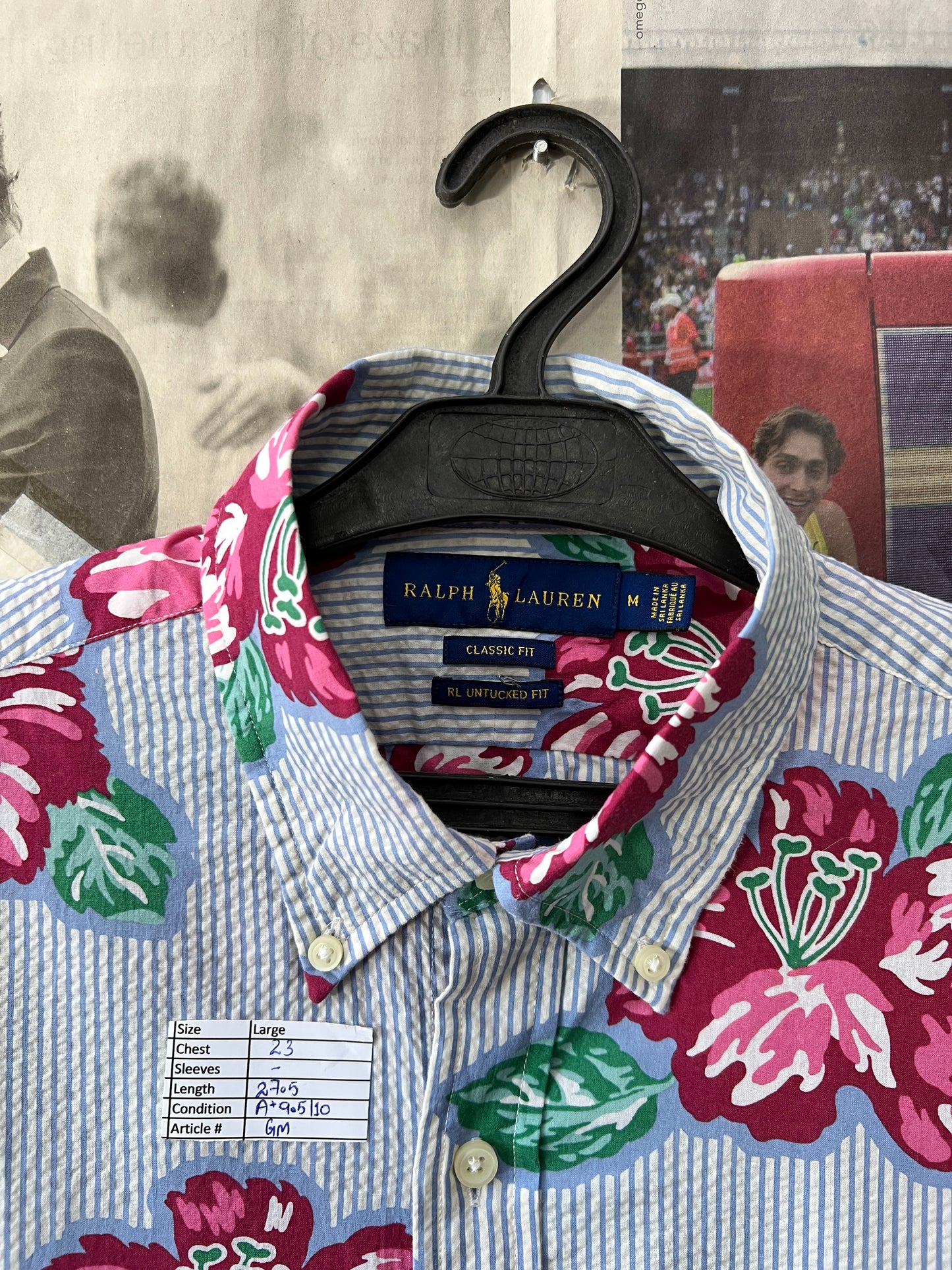 Ralph Lauren® Large | Chest 23 | Hibiscus Floral Stripe Seersucker | Shirt | Cotton