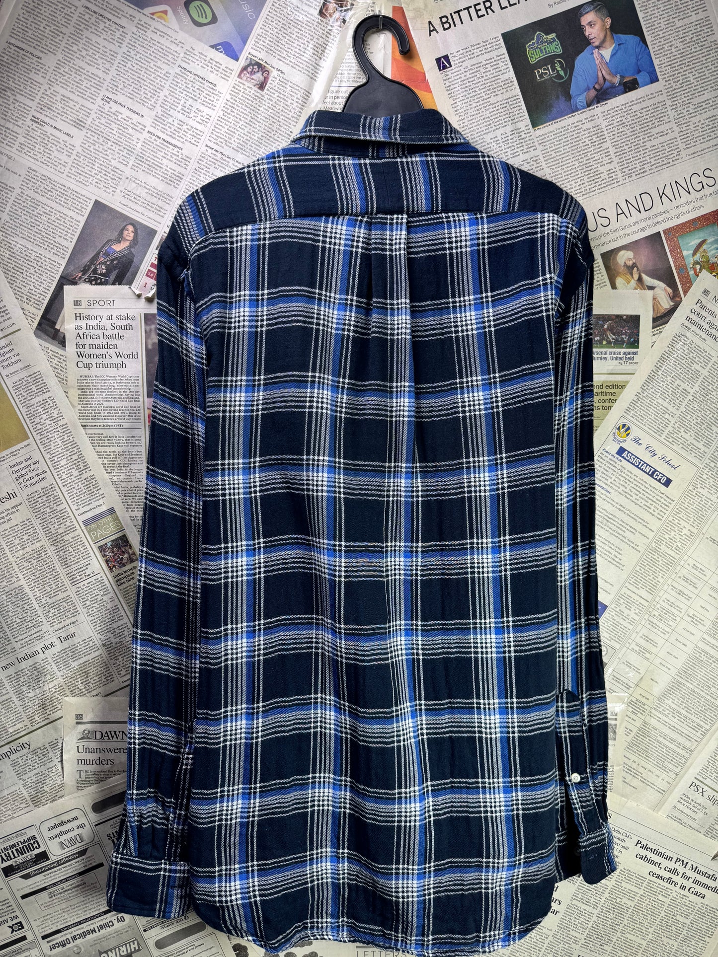 Ralph Lauren® L/XL | Chest 24.5 | Midnight Blue Plaid Check in Flannel Fabric | Shirt | Cotton | 3228