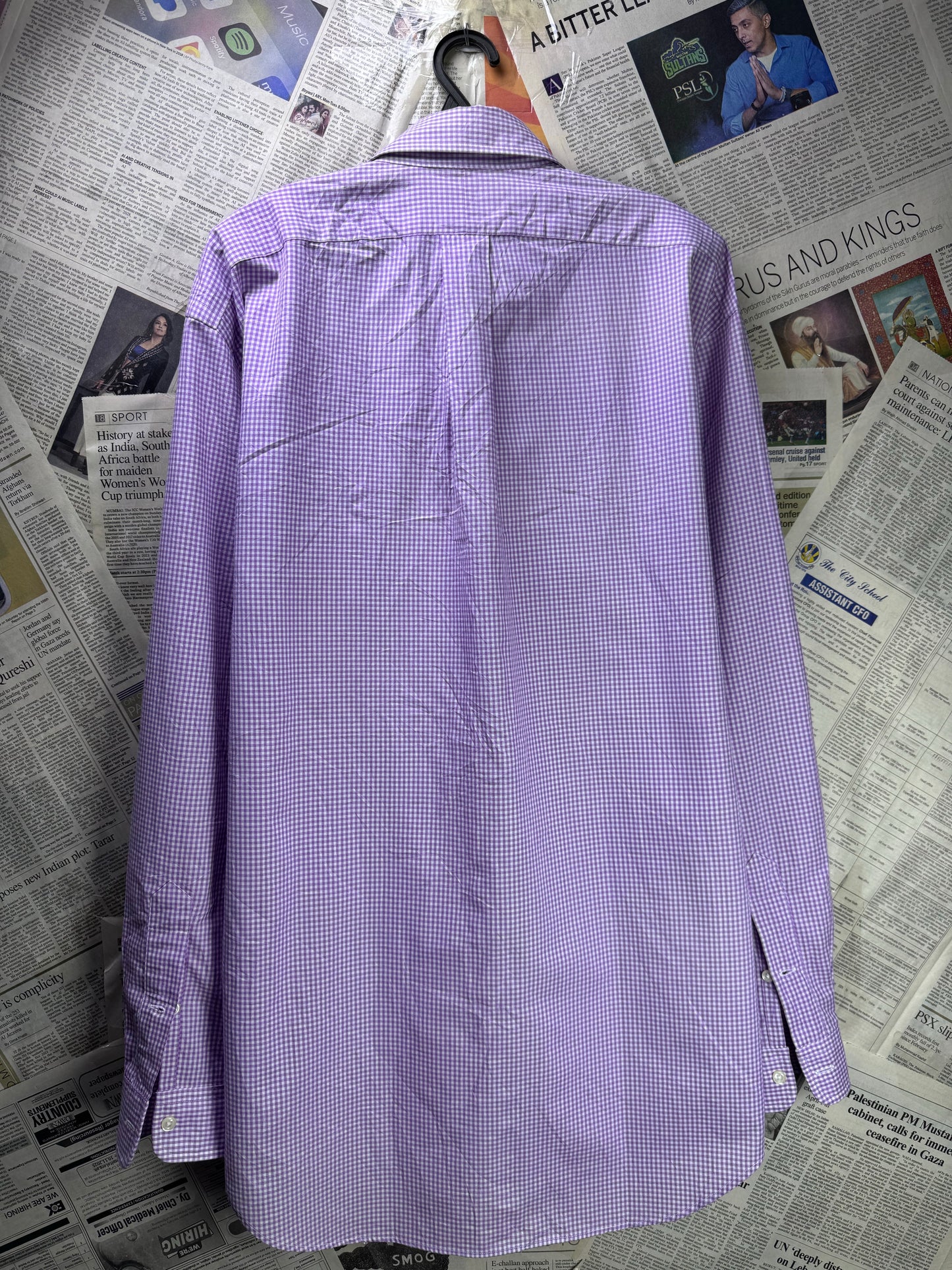 Ralph Lauren® XL | Chest 26" | Violet & White Pin | Shirt | Cotton | 3682