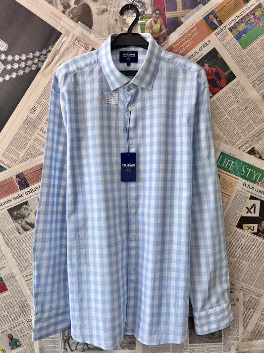 TM LEWIN® Large | Chest 23.5 | Blue Check | Shirt | Cotton | 531