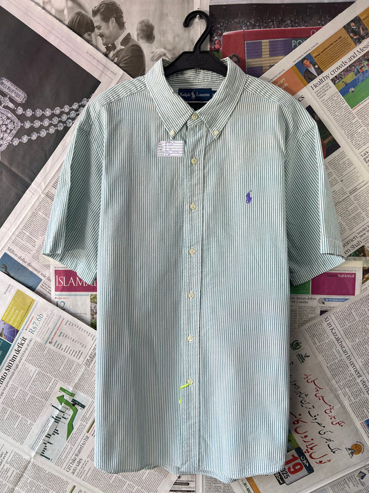 Ralph Lauren® Green & White Stripes Seersucker | Chest: 24.5 | L/XL | Shirt | Cotton