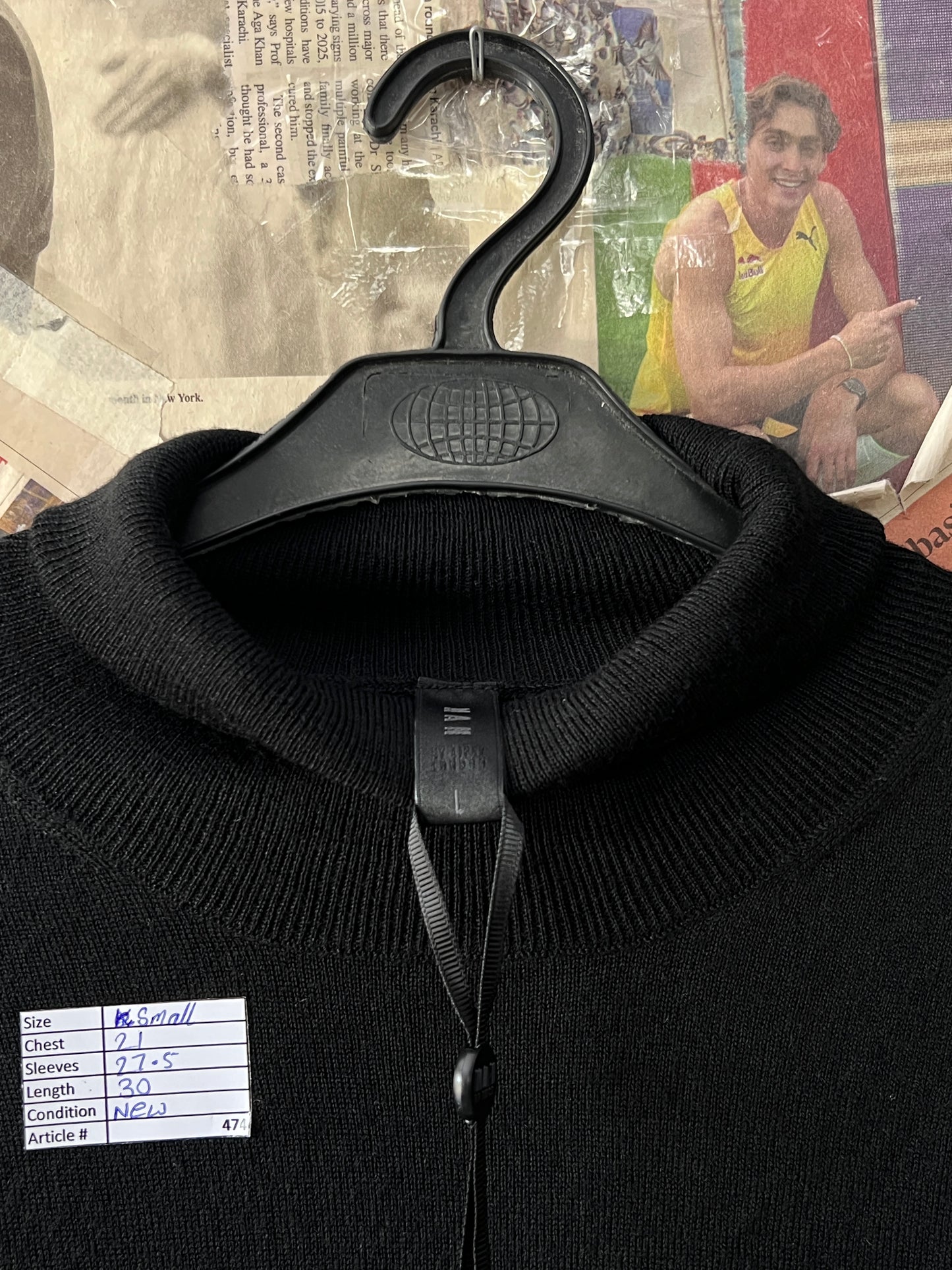 MAN® Small | Chest 21 | Black | High Neck Sweater | Acrylic-Wool Blend | 474