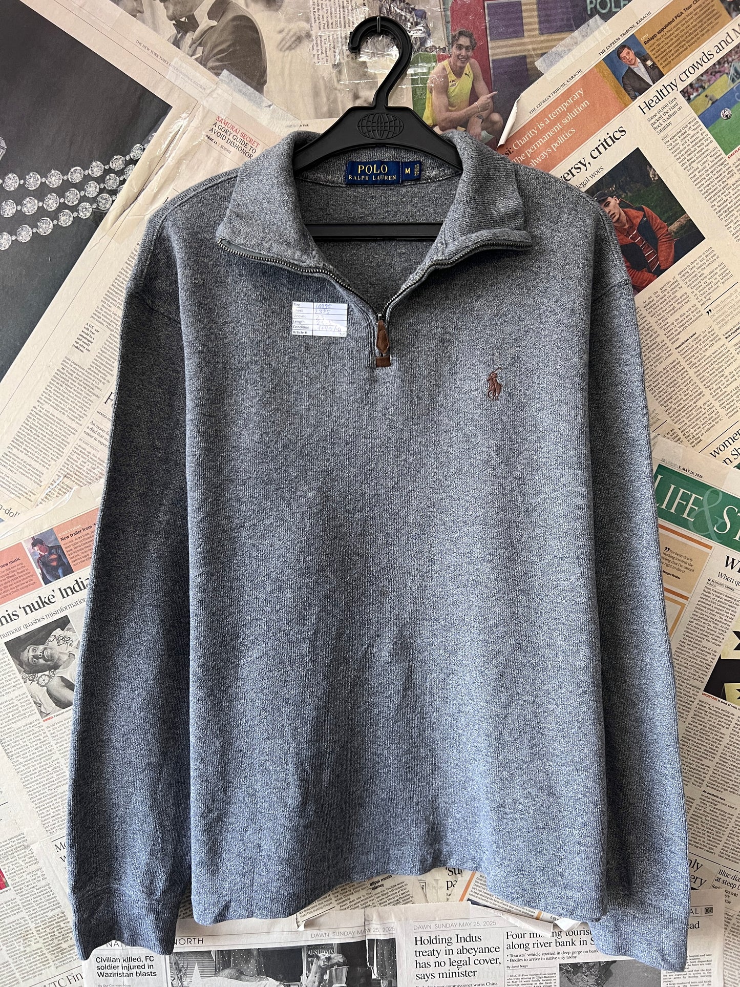 Ralph Lauren® Large | Chest 23.5 | Grey | Quarter Zip Sweater | Cotton | 521