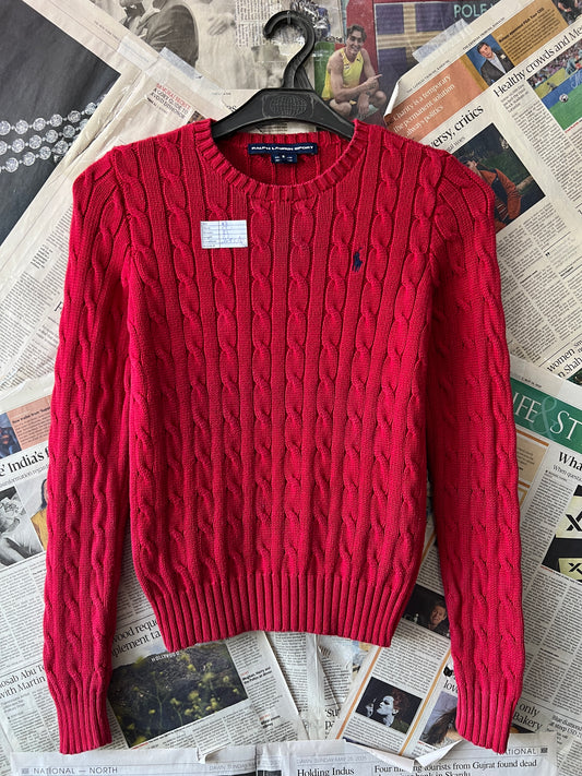 Women-Ralph Lauren® XS | Bust 17" | Red | Cable Knit Sweater | Cotton | 717