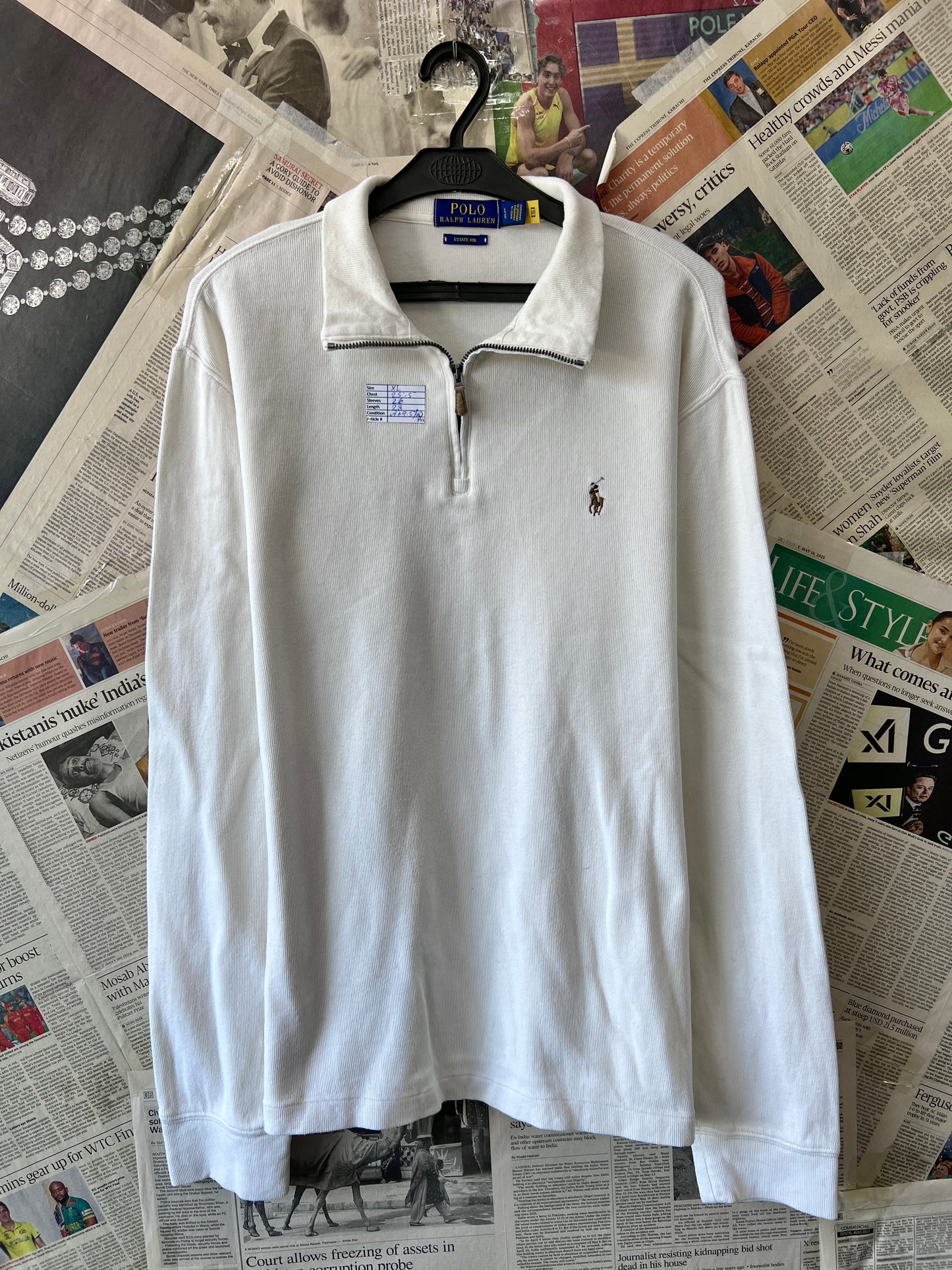 Ralph Lauren® XL | Chest 25.5 | Off White | Quarte Zip Knit Sweater | Cotton | 733