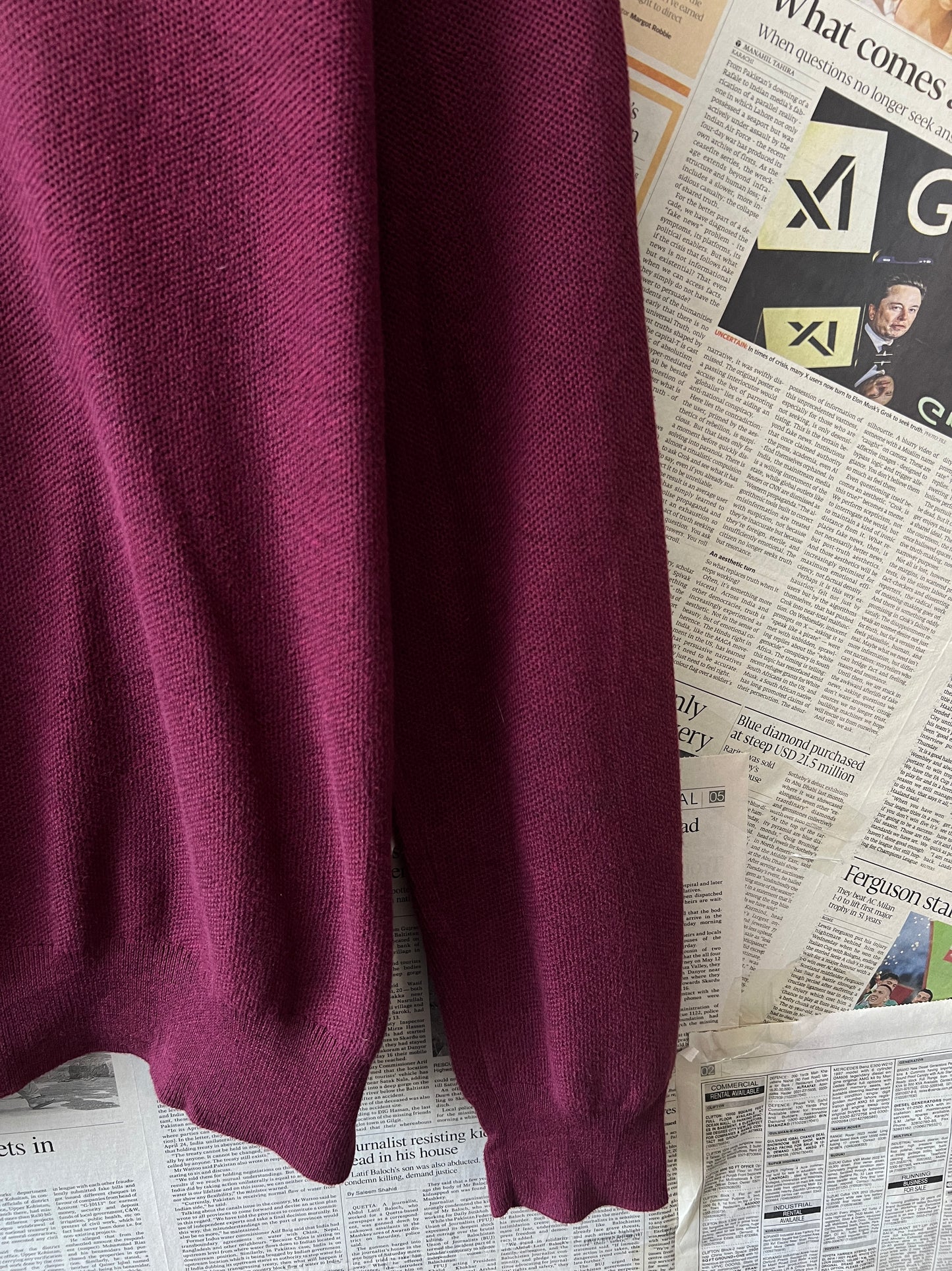 Ralph Lauren® XL/L | Chest 24.5 | Red Wine | Quarter Zip Sweater | Pima Cotton | 743