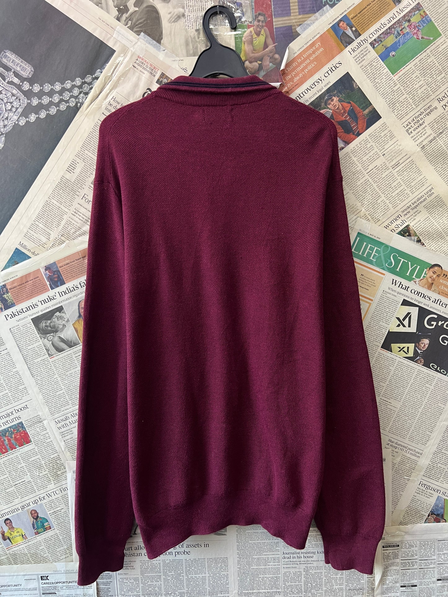 Ralph Lauren® XL/L | Chest 24.5 | Red Wine | Quarter Zip Sweater | Pima Cotton | 743
