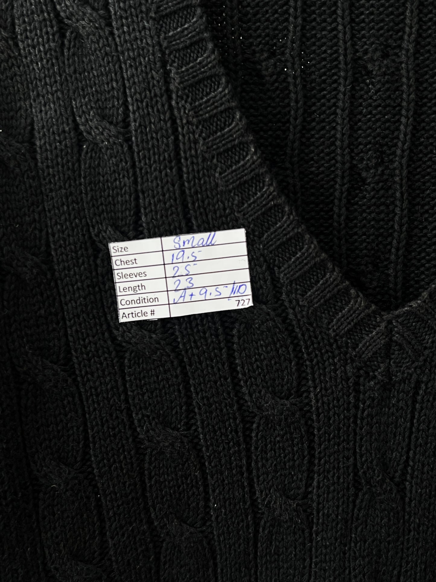 Women-Ralph Lauren® Small | Bust 19.5" | Black | Cable-Knit Sweater | Cotton | 727