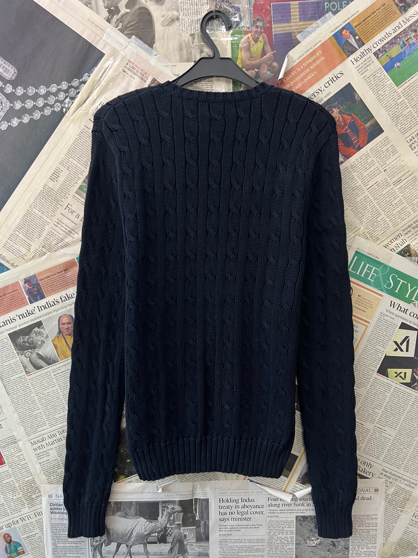 Women-Ralph Lauren® Small | Bust 19.5" | Black | Cable-Knit Sweater | Cotton | 727