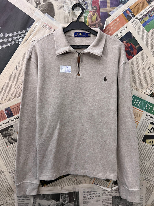 Ralph LaurenĀ® Large | Chest 23.5 | Light Brown | Quarter Zip Sweater | Cotton | 723