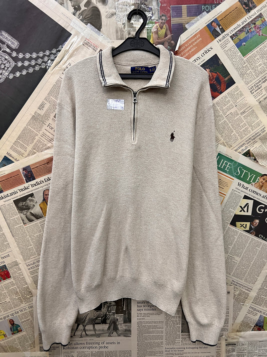 Ralph LaurenĀ® Large | Chest 23 | Beige | Quarter Zip Sweater | Cotton | 721