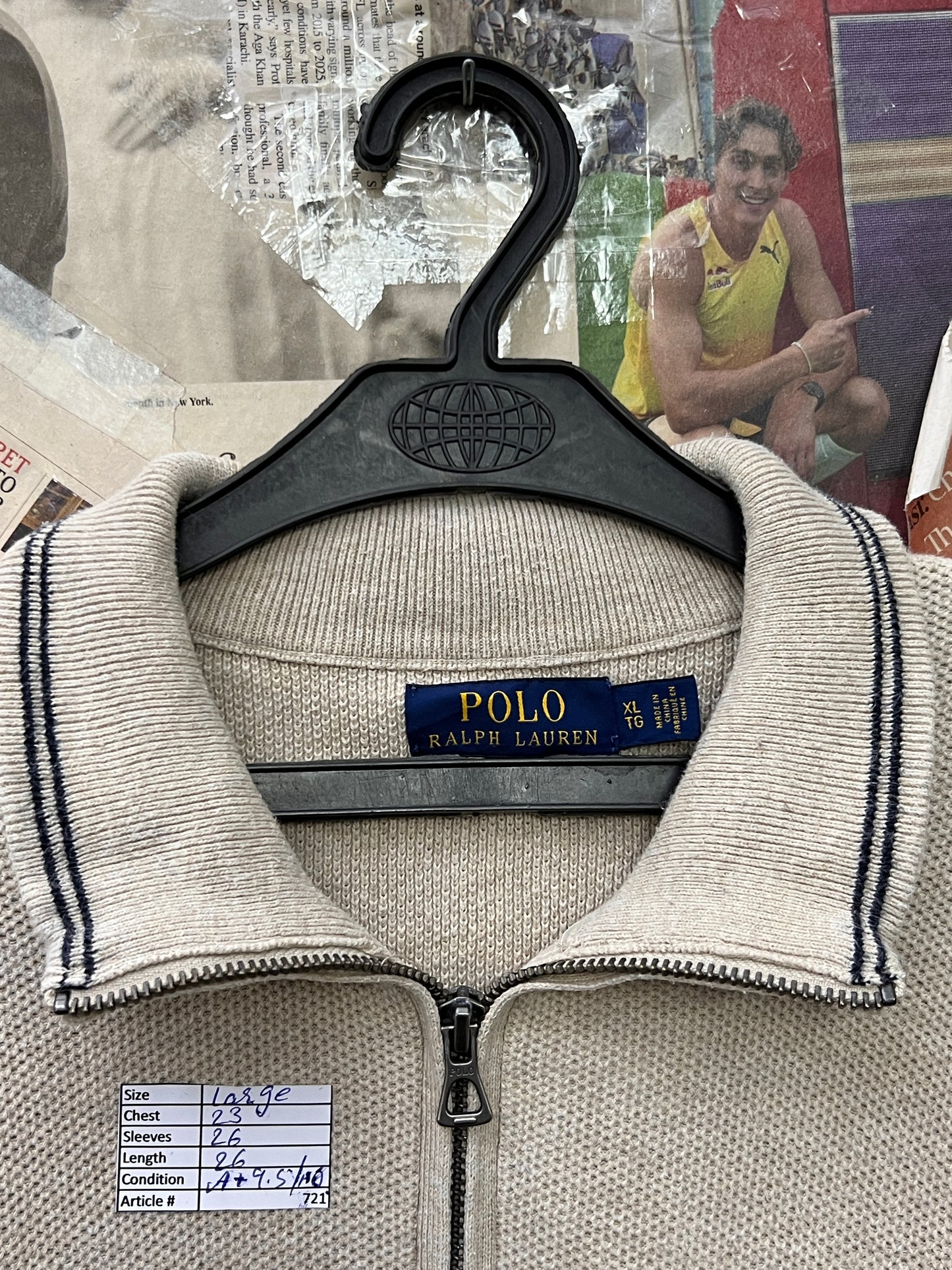 Ralph Lauren® Large | Chest 23 | Beige | Quarter Zip Sweater | Cotton | 721