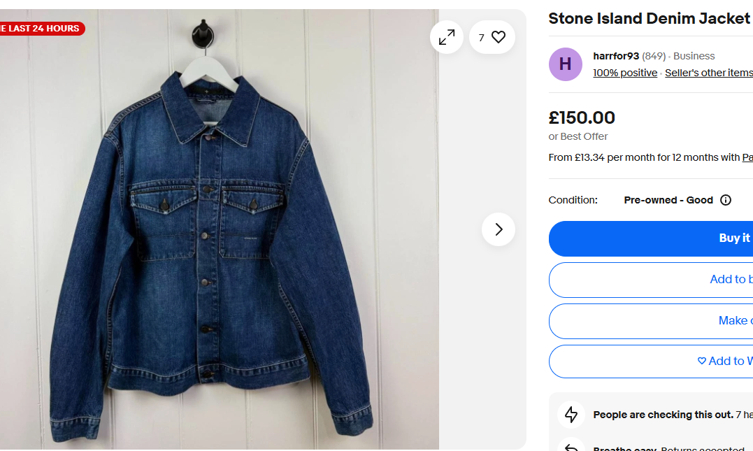 St*ne IslandĀ® Large | Chest 23 | Blue | Denim Jacket | Cotton | 2130