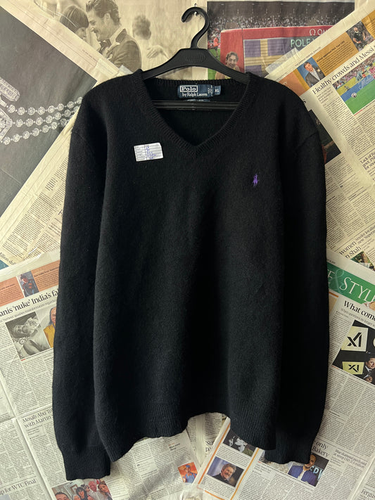 Ralph Lauren® Black | Chest 23 | Large | V-Neck Sweater | Wool