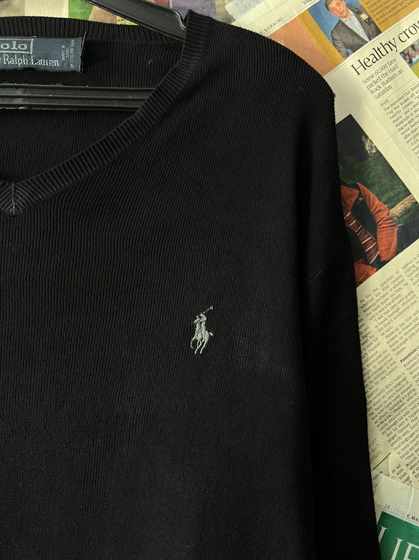 Ralph Lauren® Black | Chest 24 | Large | V-Neck Sweater | Cotton
