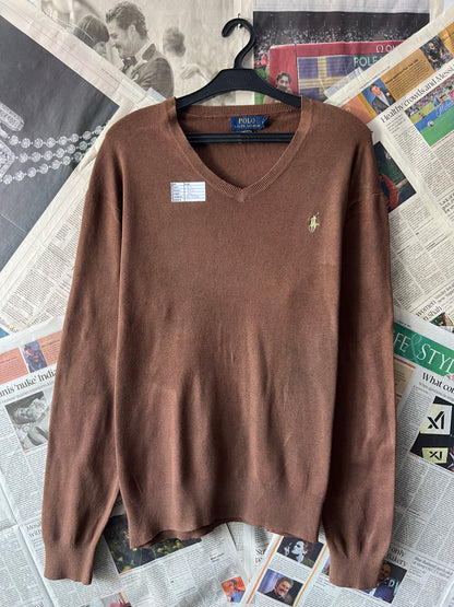 Ralph Lauren® Brown | Chest 23 | Large | V-Neck Sweater | Pima Cotton