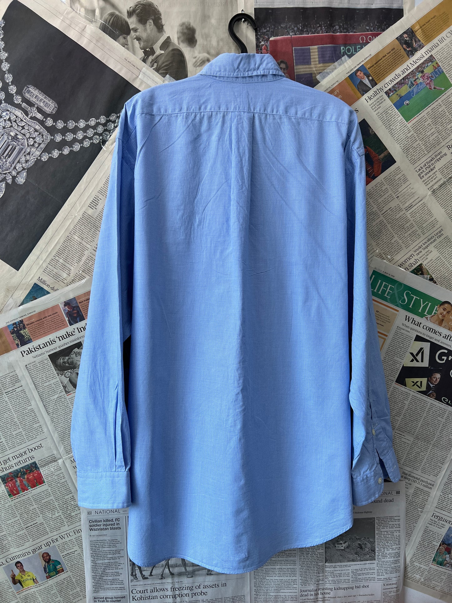 Ralph Lauren® XXL | Chest 28 | Blue Pin Check | Shirt | Cotton