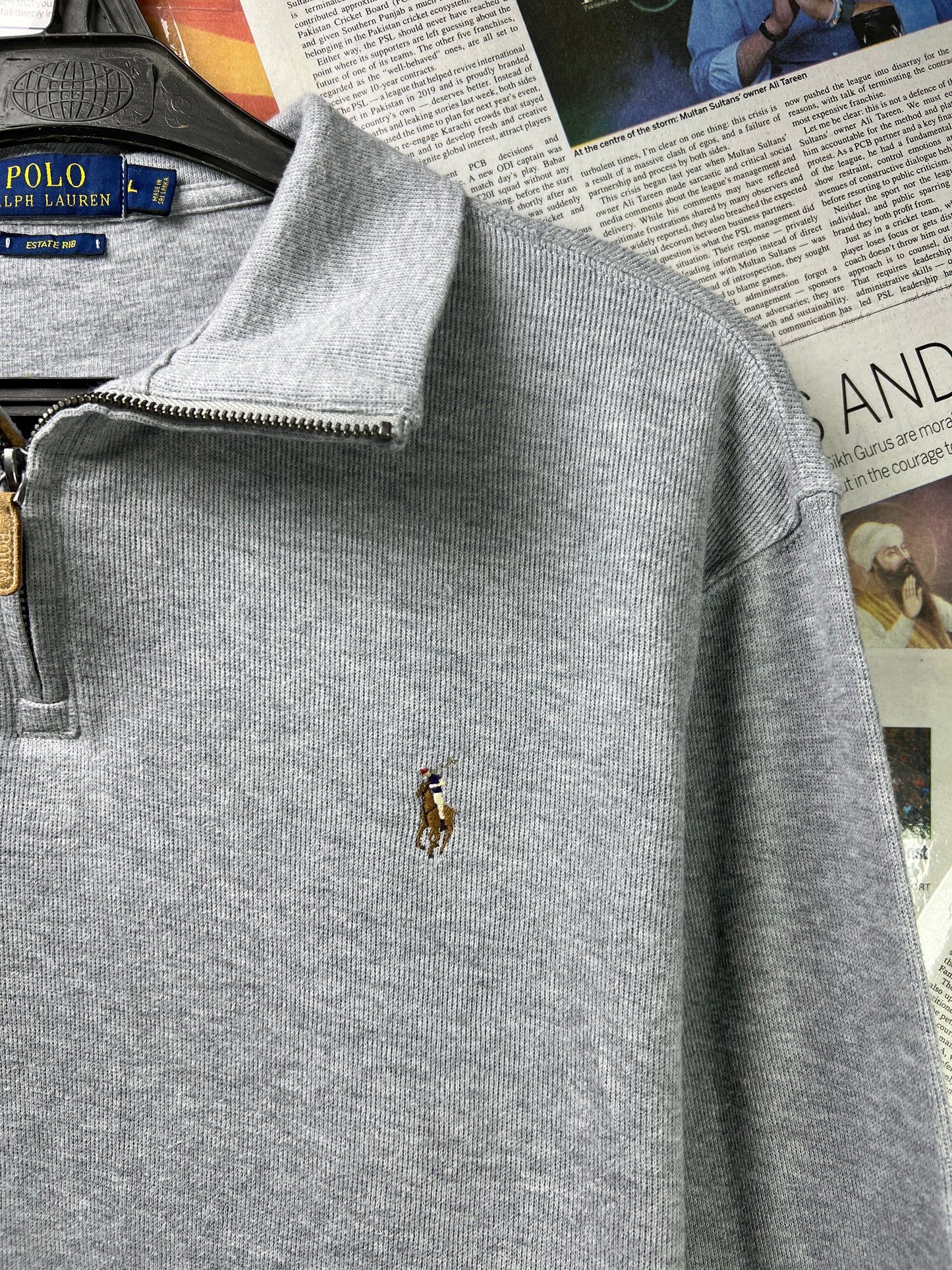 Ralph Lauren® XL/L | Chest 24.5 | Grey | Quarter Zip Sweater | Cotton | 1777